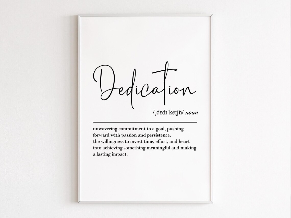 Dedication Definition Wall Art Resilience Quotes Motivational Poster Inspirational Print Gym