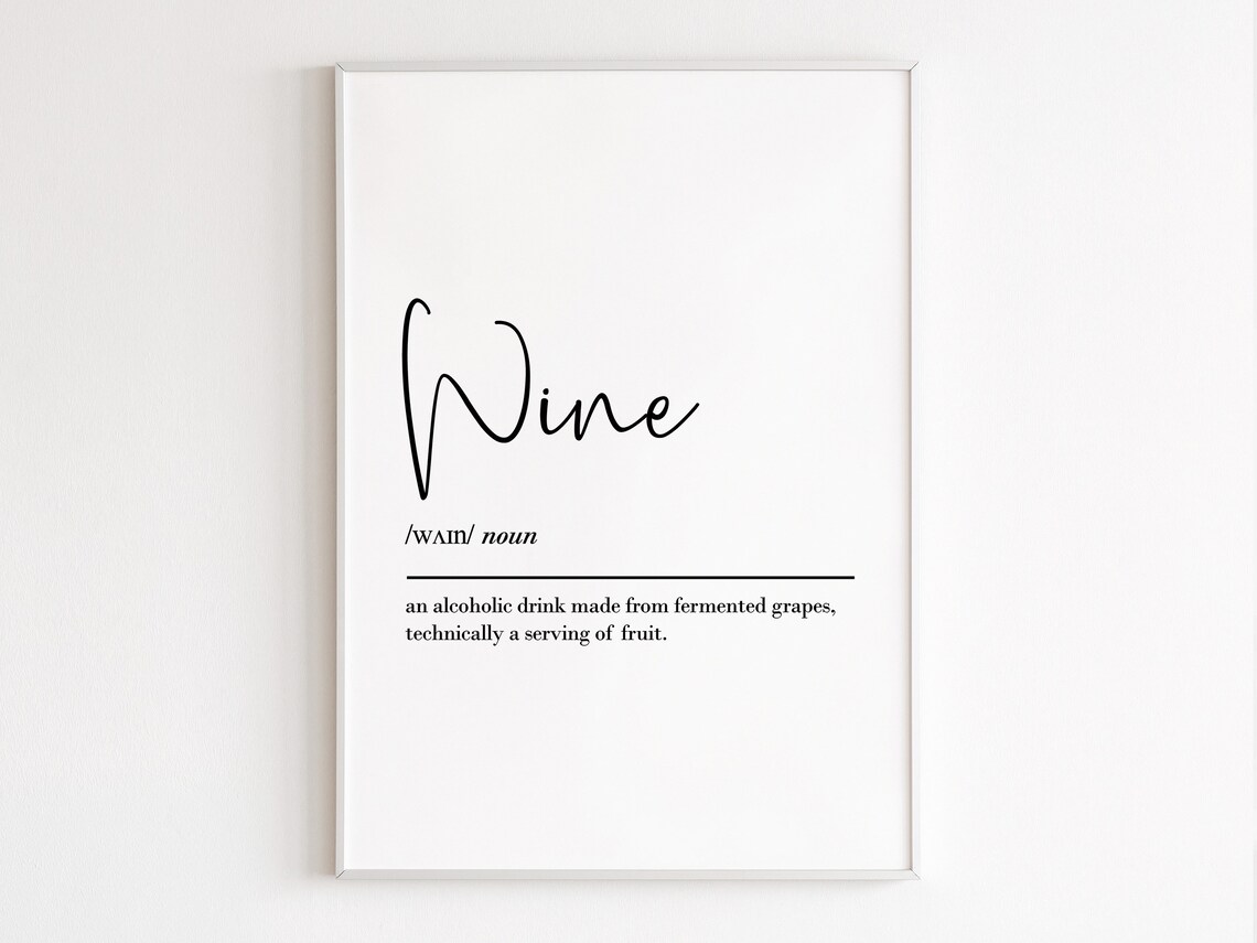 Wine Definition Funny Kitchen Dictionary Style Minimalist Typography Print