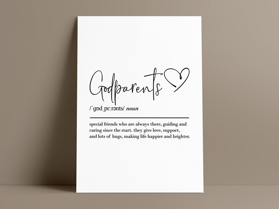 Godparents Definition Dictionary Style Family Gift Minimalist Wall Art - Image 3