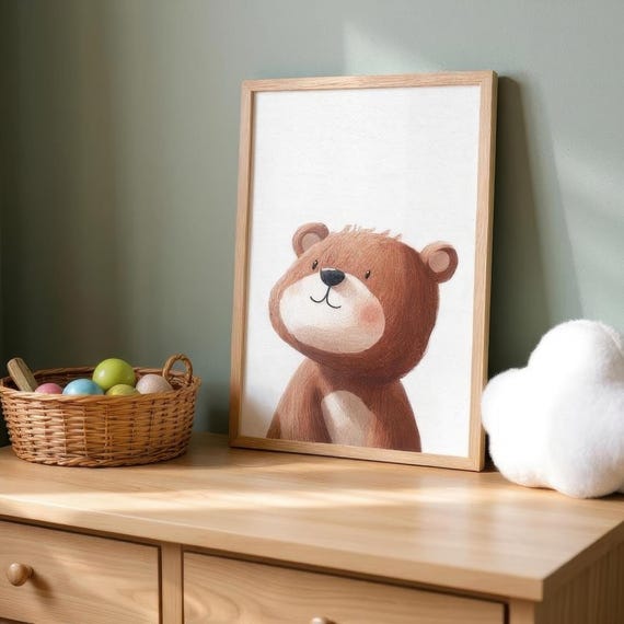 Childrens Room Decoration With Soft Gouache Teddy Bear Soothing Baby Poster A4 Or 30x40 Cm Original Birth Gift