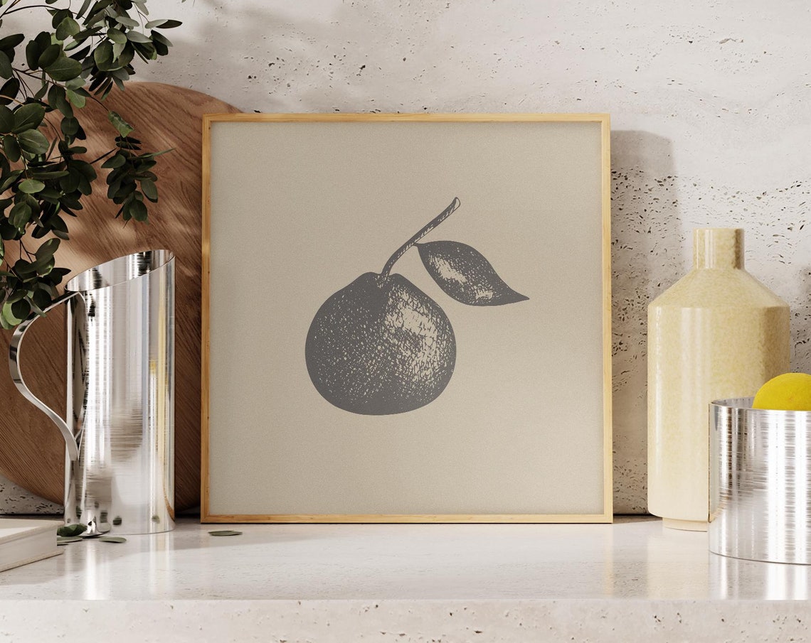 Vintage Blue Citrus Fruit Illustration Minimalist Kitchen Poster