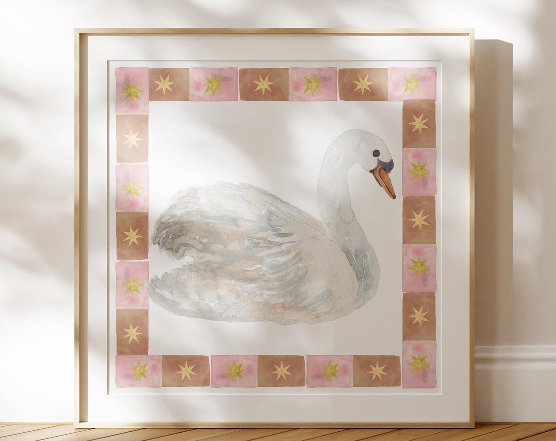 Celestial Swan Retro Poster, Living Room Decor - Image 2