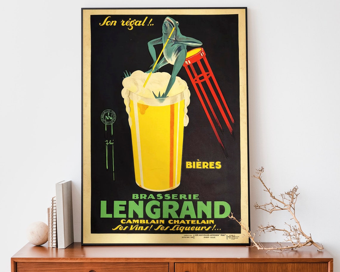 Vintage French Beer Art Print Advertising Art Print Art Nouveau French Poster French Bires Poster