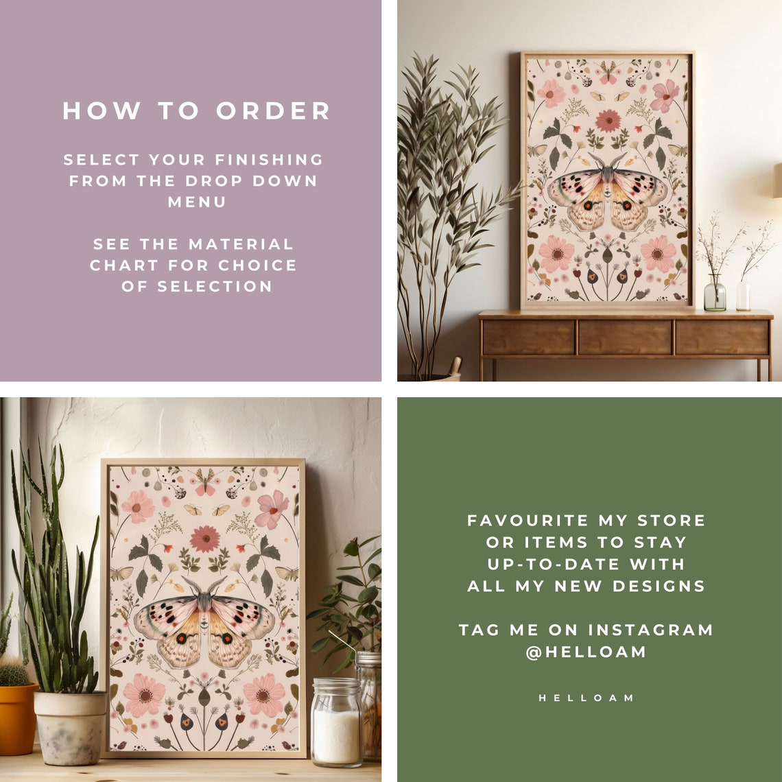 Blush Pink Moth Wildflowers Botanical Cottagecore Nursery Wall Print - Image 3