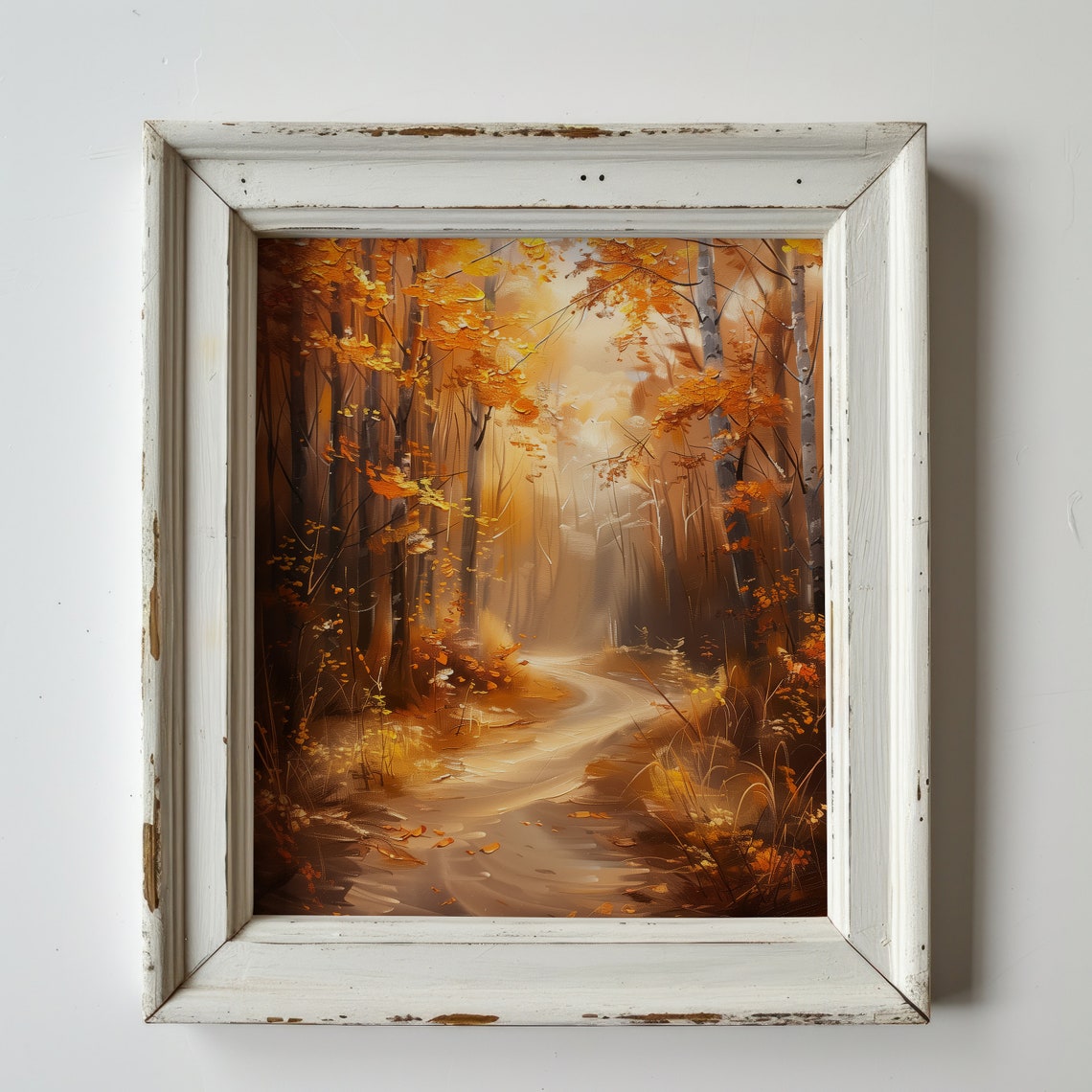 Golden Autumn Forest Path Sunlit Fall Trees Oil Painting Wall Art - Image 5