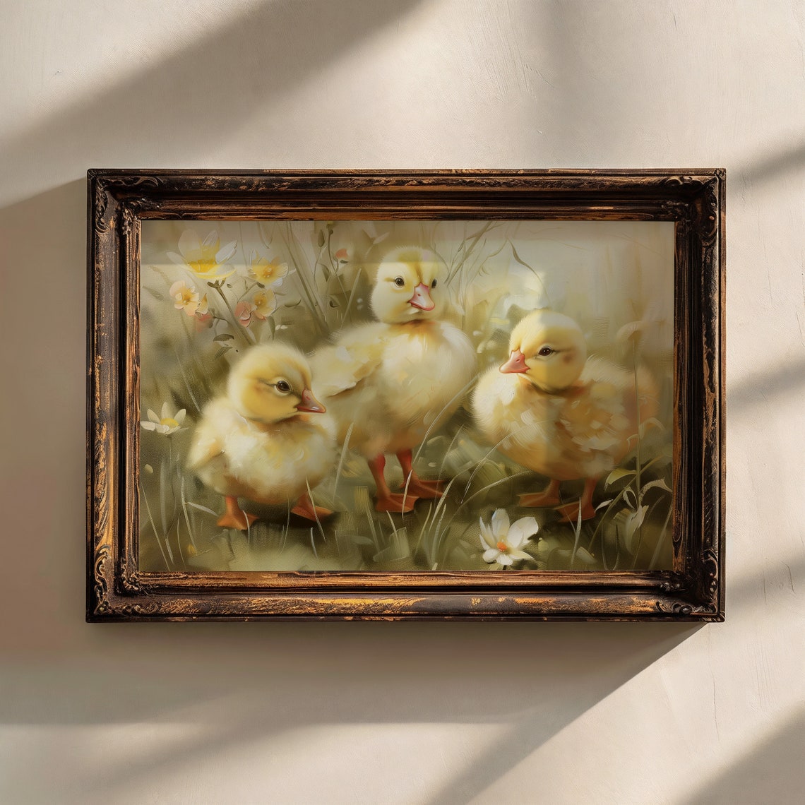 Baby Ducks In Spring Meadow Flowers Yellow Ducklings Nursery Art Print - Image 2