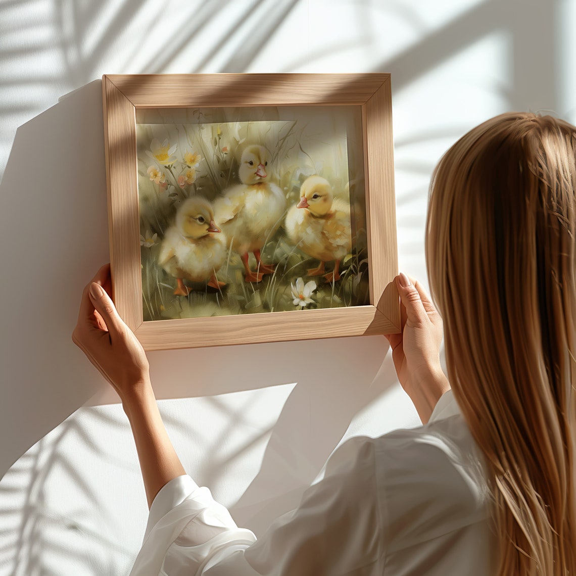 Baby Ducks In Spring Meadow Flowers Yellow Ducklings Nursery Art Print - Image 3