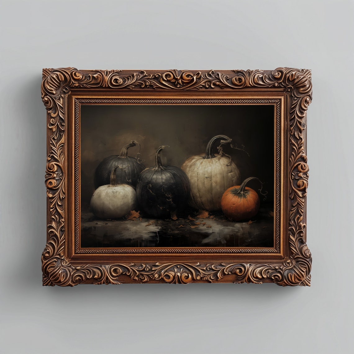 Dark Moody Pumpkins In Black Frame Fall Harvest Still Life Art Print - Image 2