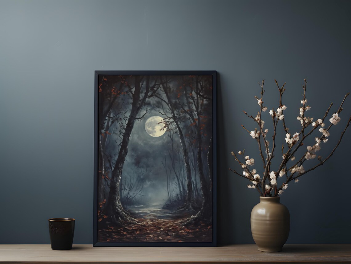 Dark Moon Halloween Moody Gothic Landscape Art Print - Image 5