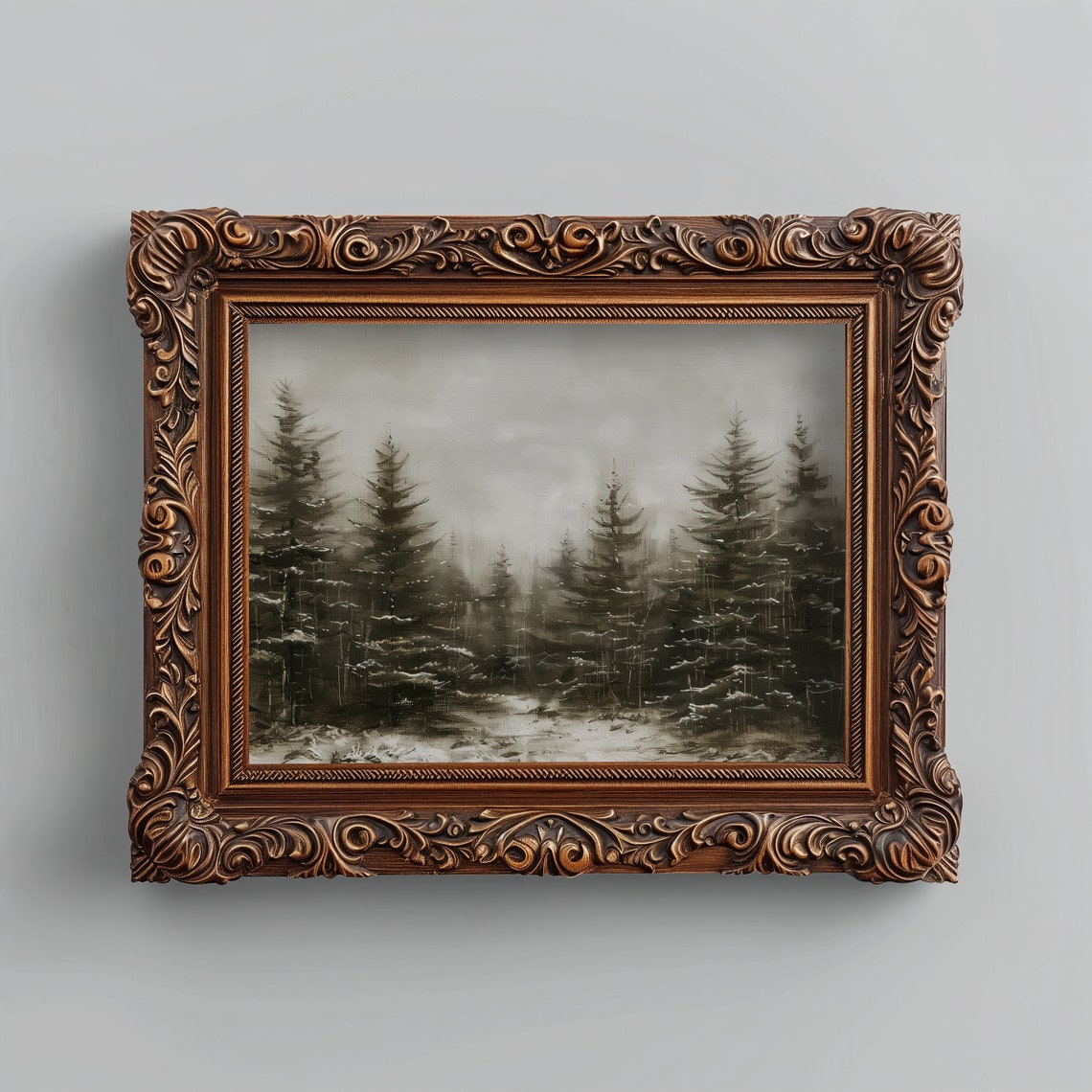 Snowy Pine Forest Winter Trees Monochrome Christmas Landscape Print - Image 4