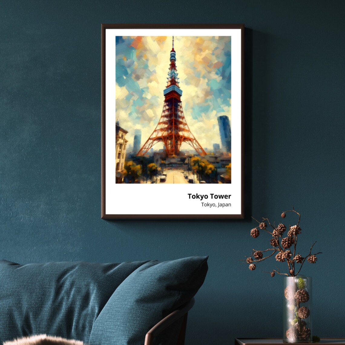 Tokyo Tower Japan Red Steel Landmark Vibrant Cityscape Painting Poster - Image 4