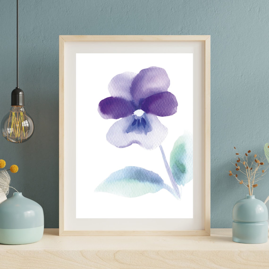 Delicate Purple Pansy Bloom Soft Watercolor Botanical Poster