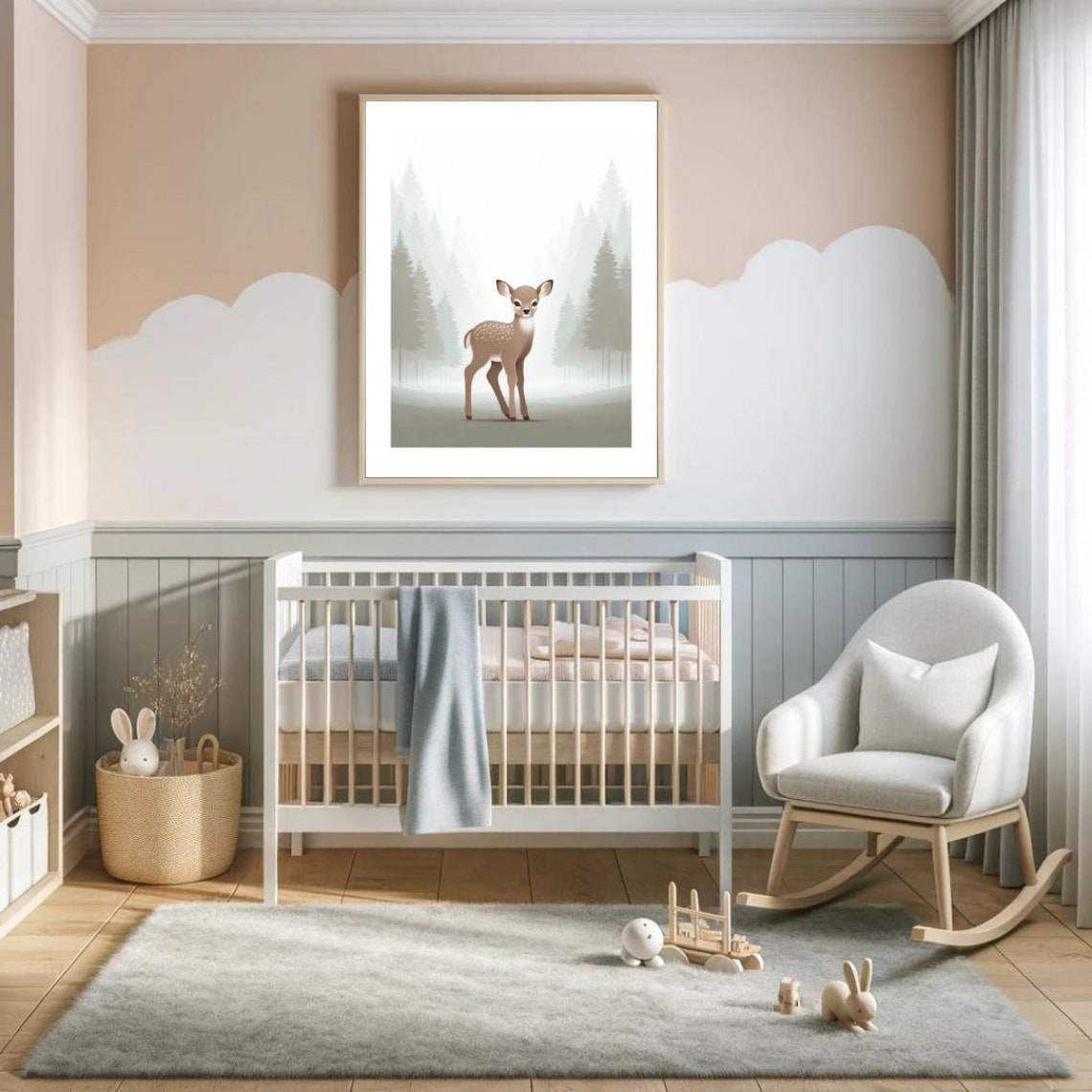 Misty Forest Fawn Baby Deer Illustration Soft Neutral Nursery Poster - Image 4