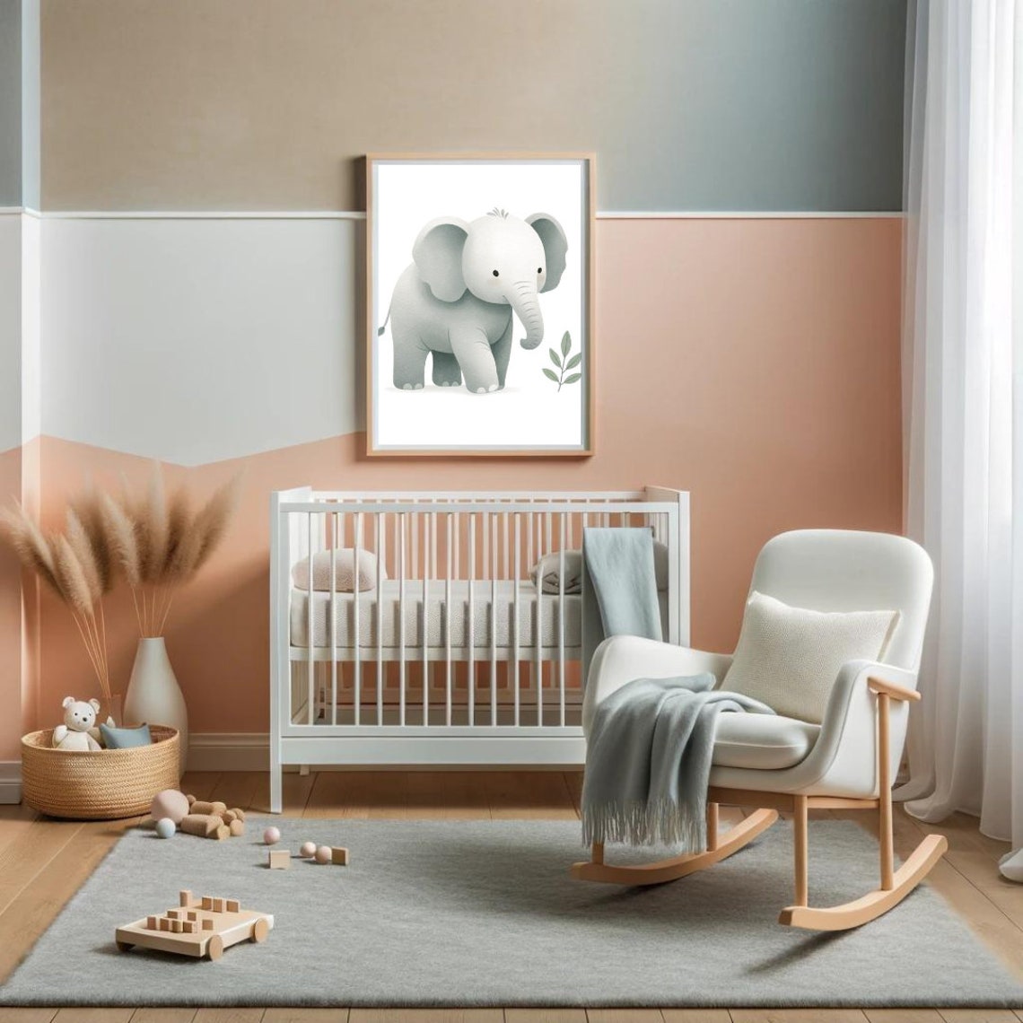 Baby Elephant Soft Gray Minimalist Nursery Sweet Calm Kids Wall Art - Image 2
