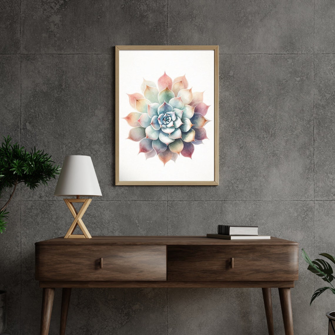 Rainbow Pastel Succulent Rosette Serene Watercolor Botanical Poster