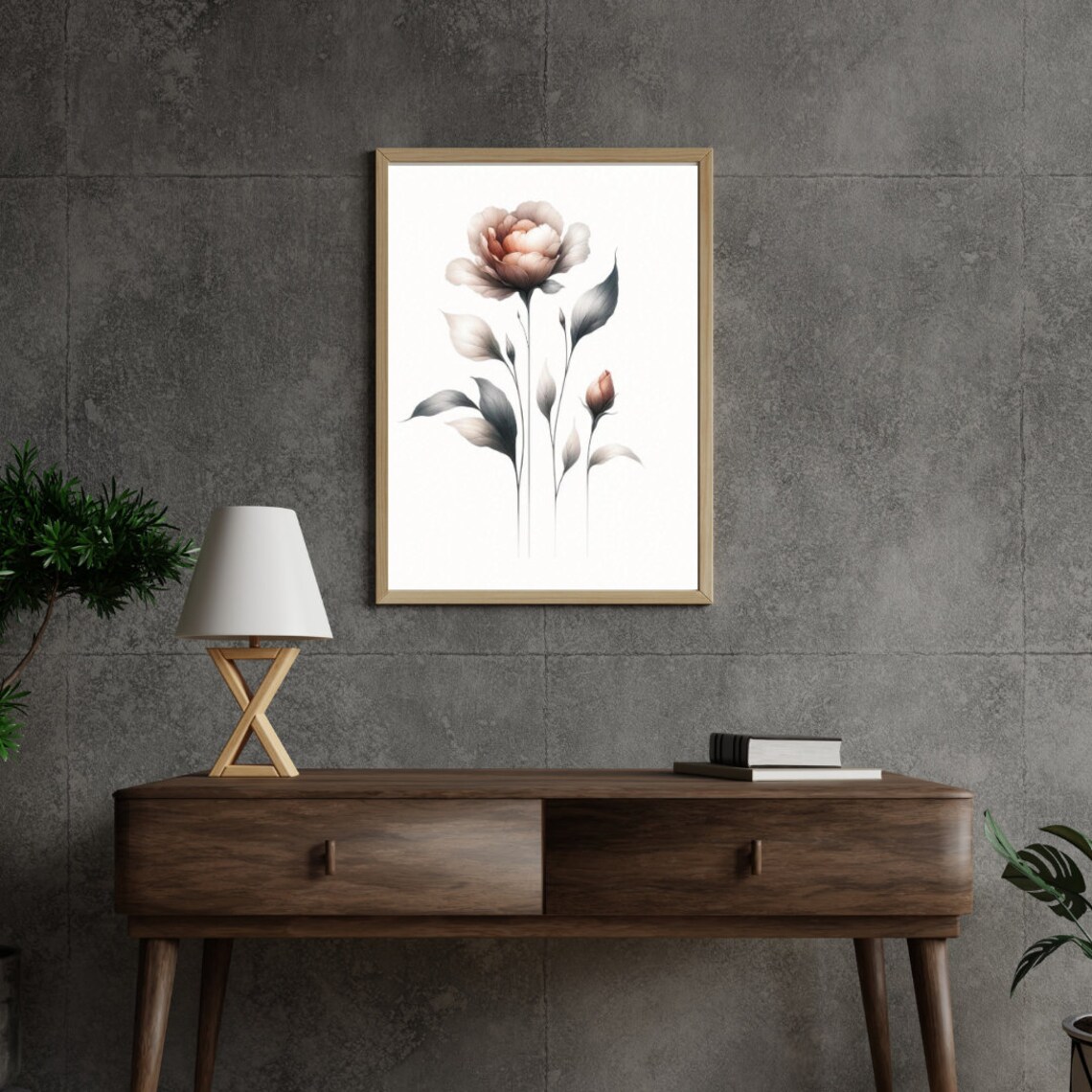 Blush Peony Bloom Sepia Watercolor Elegant Botanical Art Poster - Image 3