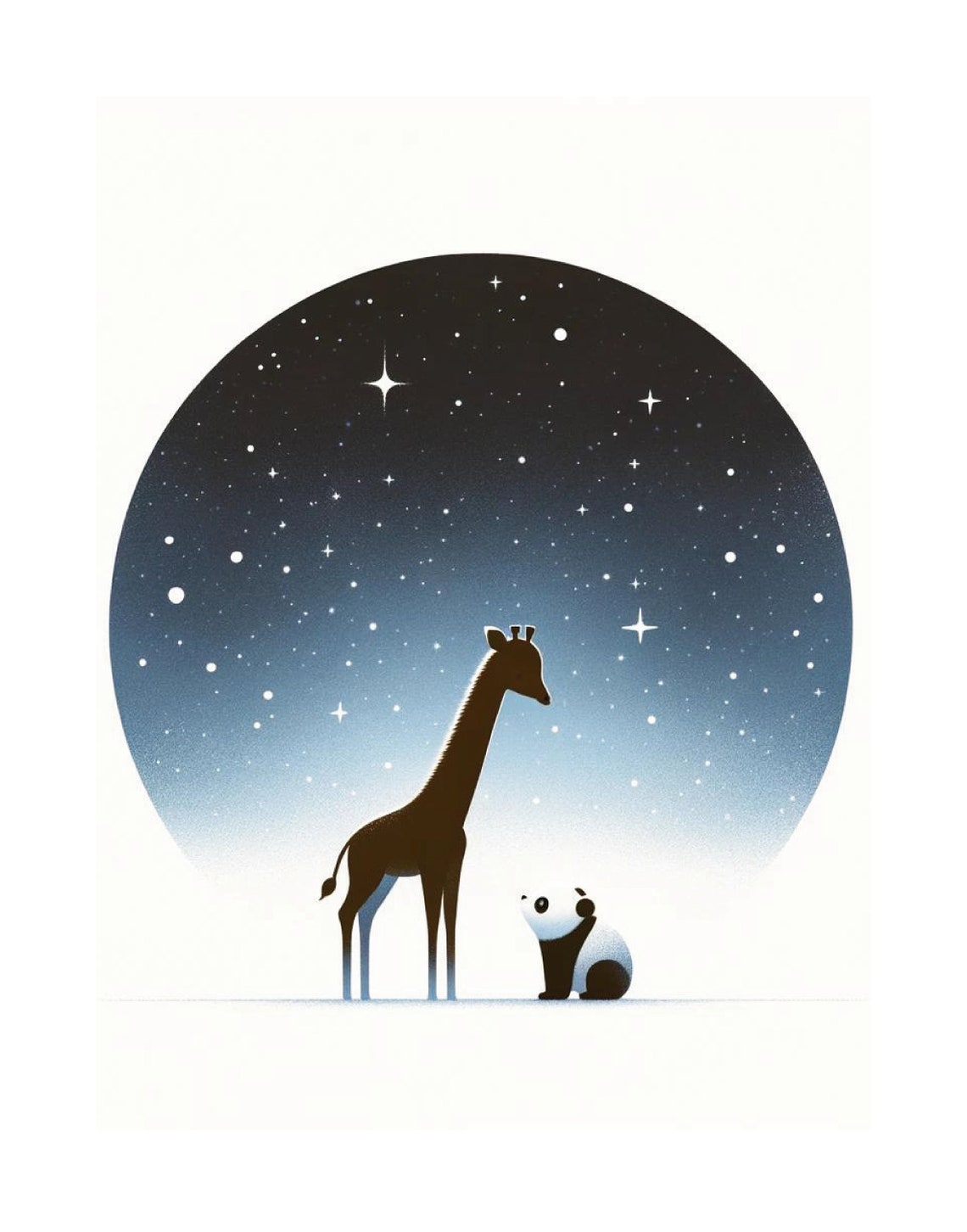 Giraffe Panda Starry Night Silhouette Magical Nursery Kids Wall Art - Image 3
