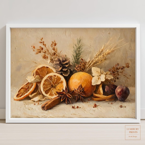 Winter Still Life Dried Oranges Cinnamon Spices Rustic Art Print