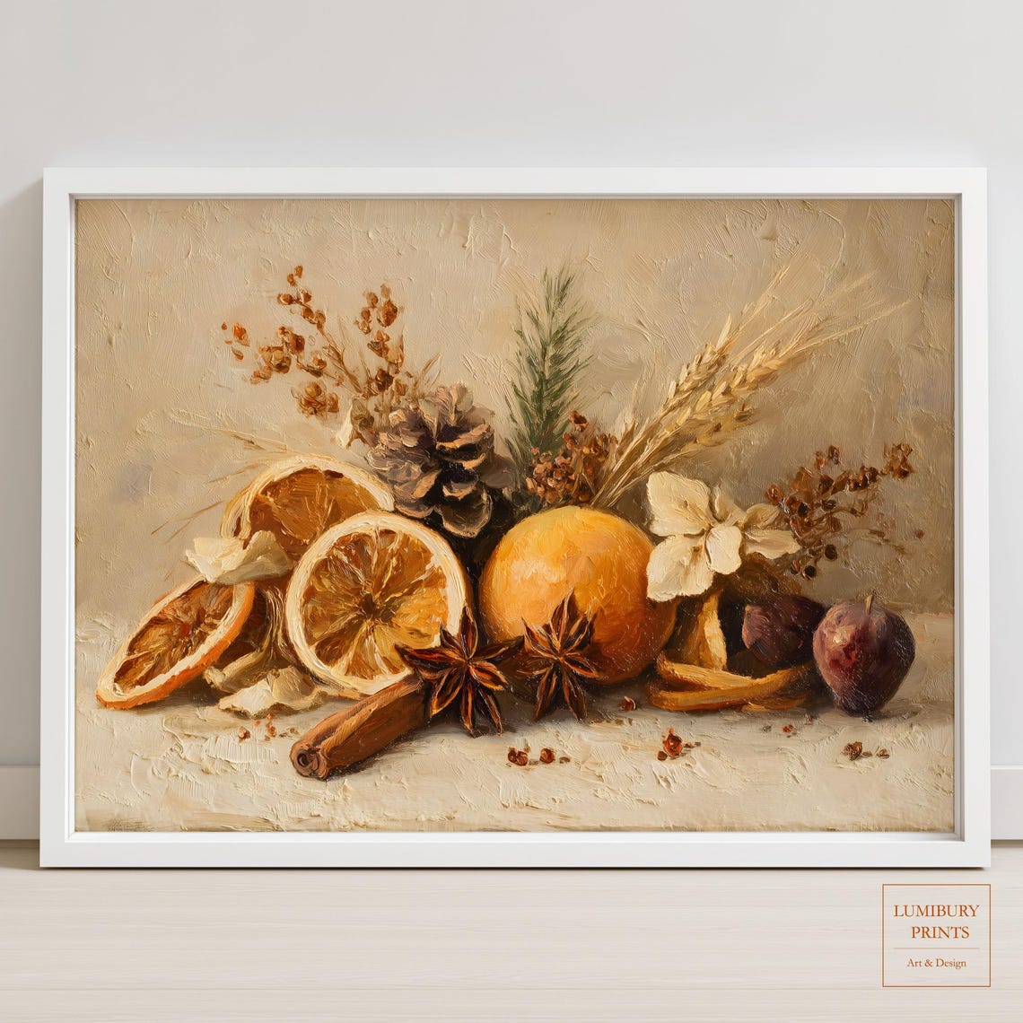 Winter Still Life Dried Oranges Cinnamon Spices Rustic Art Print