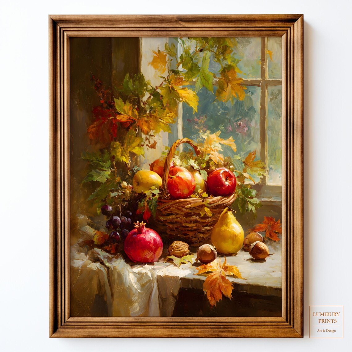 Fruit Basket Painting, Rustic Kitchen Botanical Poster