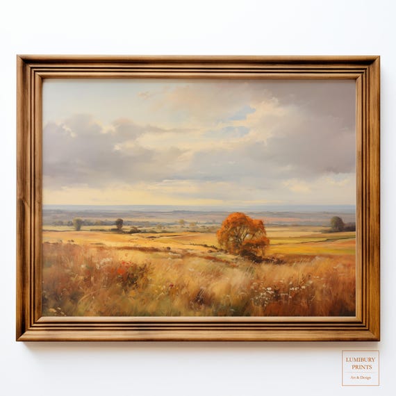 Autumn Landscape Print Fall Tree Wall Art Rustic Country Vintage Peaceful Nature Instant