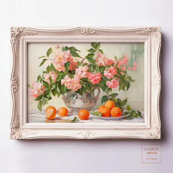 Rose Wall Art Orange Botanical Kitchen Print Romantic Floral Vintage Flower Cottage Decor Instant