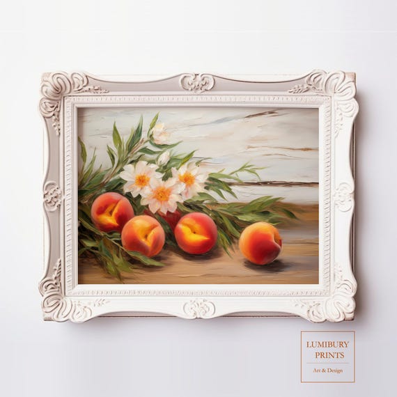 Peach Wall Art Print Daisy Dcor Vintage Botanical Rustic Country Decor Summer Fruit Instant
