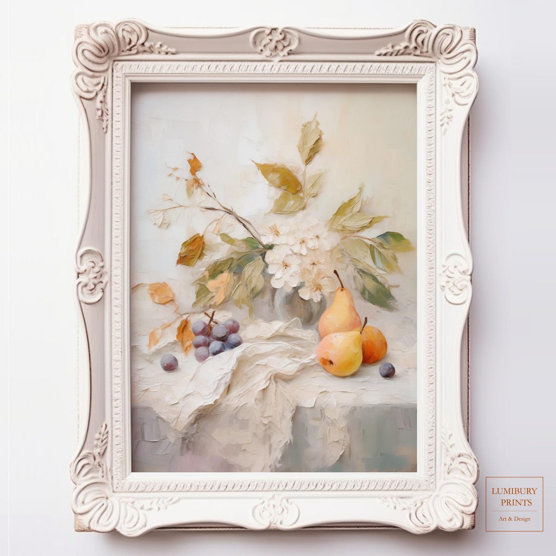 Grapes Wall Art Pear Fall Floral Painting Botanical Kitchen Decor Fruit Vintage Instant