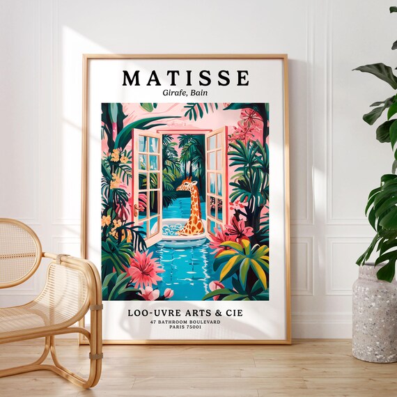 Matisse Style Giraffe Soaking in a Bubble Bath Parody Art Poster
