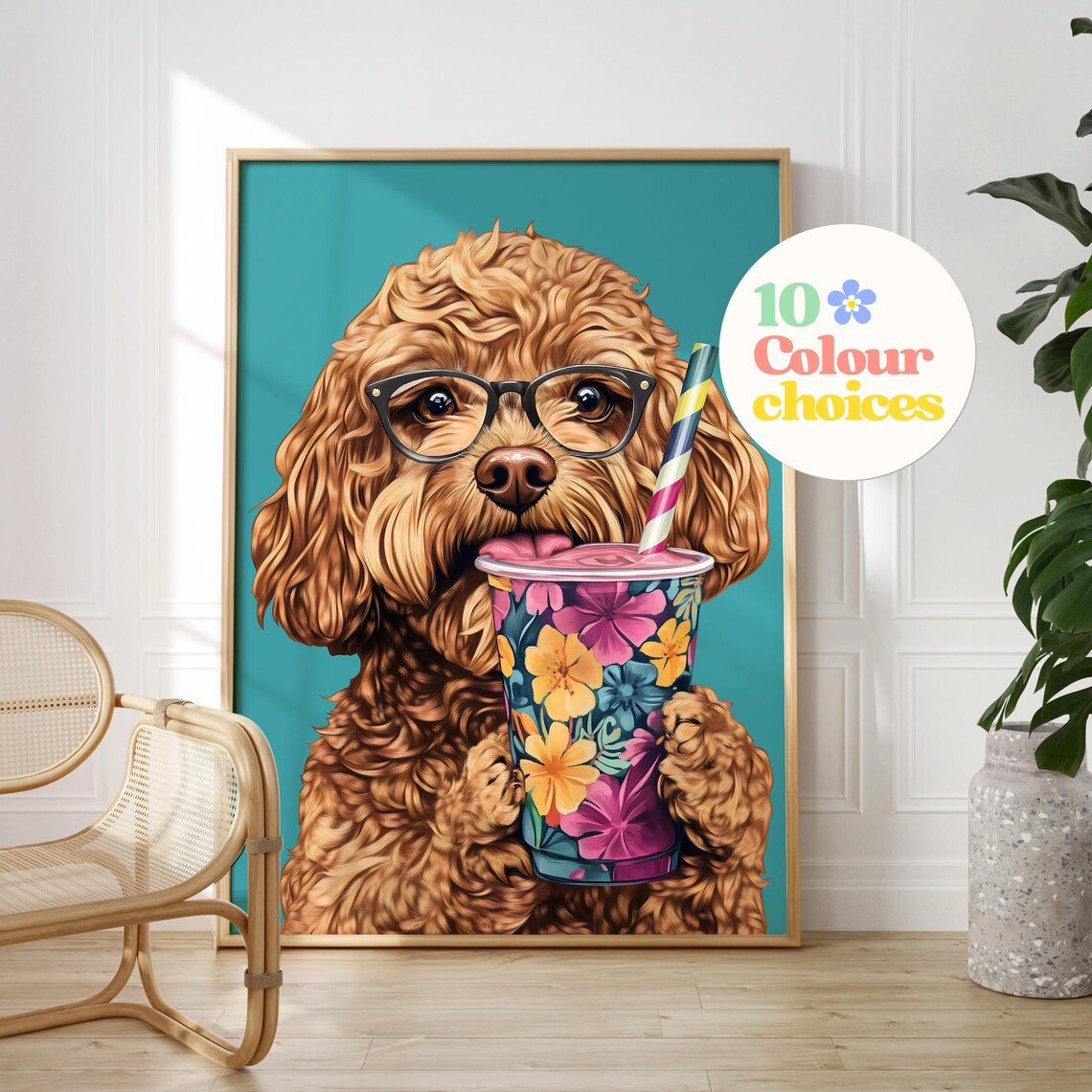 Cockapoo Drinking Smoothie, Funny Dog Gift Print