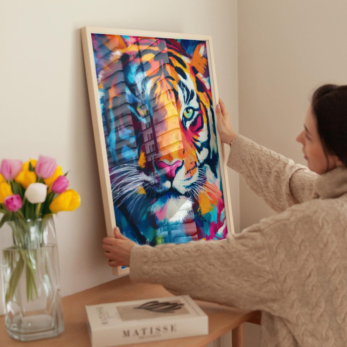 Tiger Face in Bright Colorful Abstract Paint Wildlife Poster - Image 3