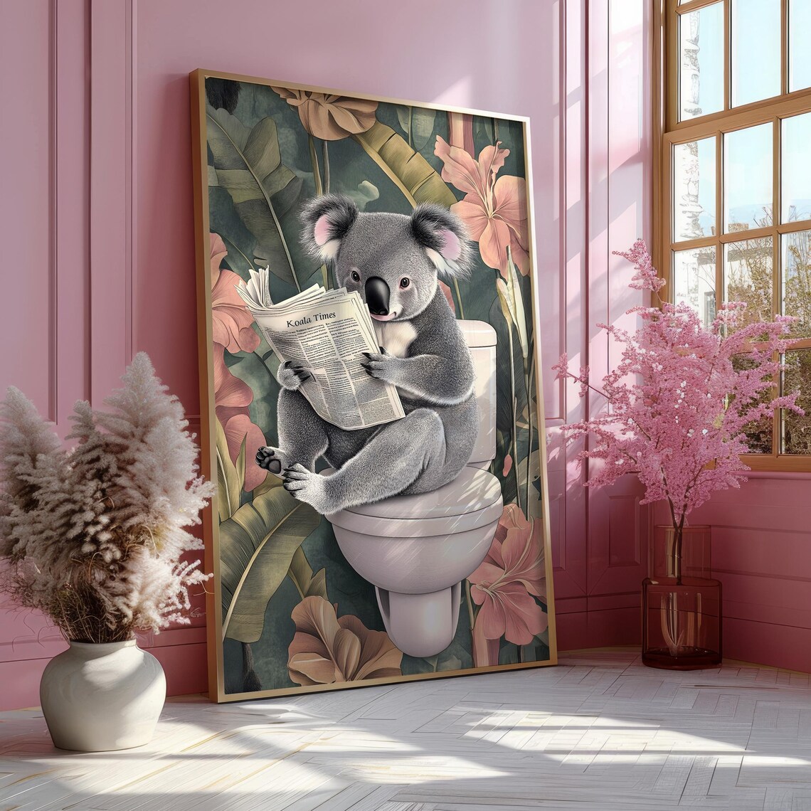 Koala Sitting on a Toilet Reading Koala Times Bathroom Poster - Image 5