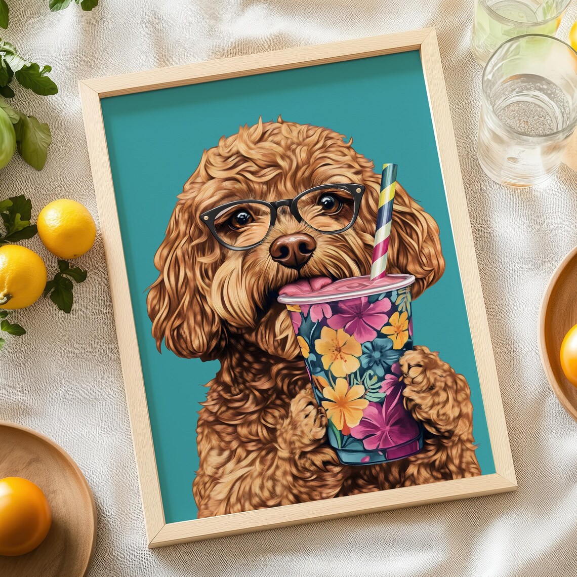 Cockapoo Drinking Smoothie, Funny Dog Gift Print - Image 6