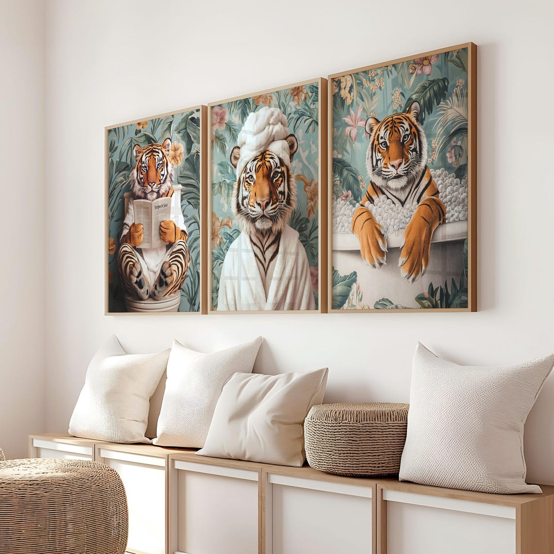 Tiger in a White Bathrobe Reading Stripes and Sass on a Toilet Poster - Image 6