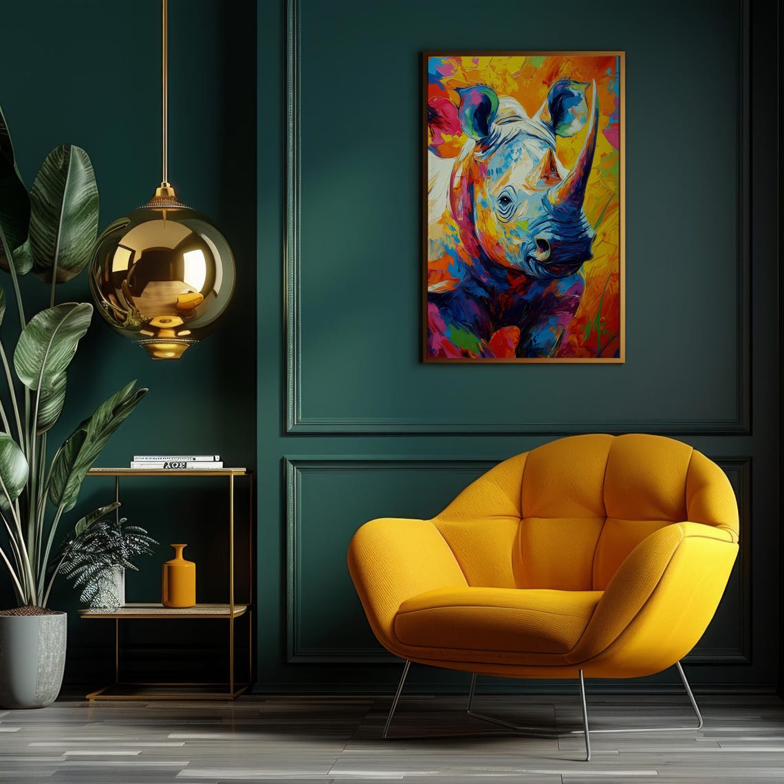 Rhinoceros in Bold Rainbow Abstract Paint Wild Animal Poster - Image 6
