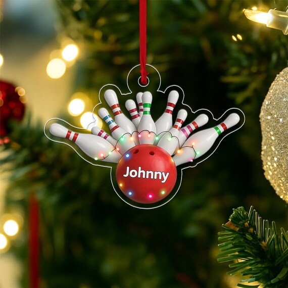 Bowling Christmas Ornament Custom Name Johnny Pins Ball Holiday Wall Art