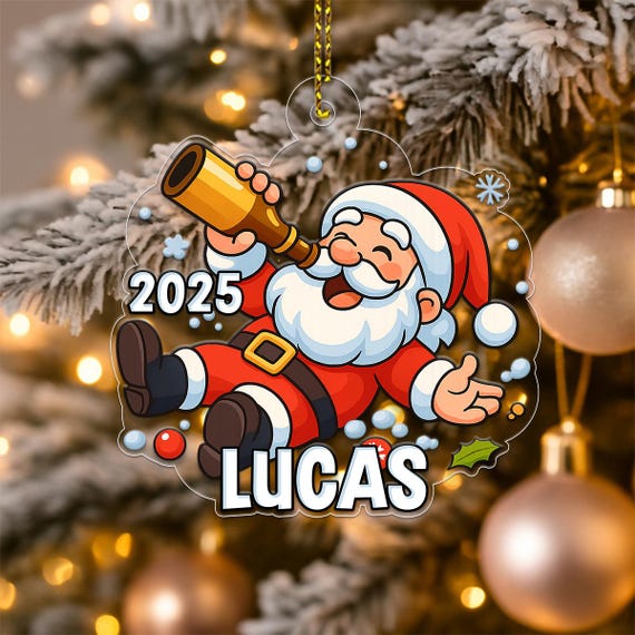 Custom Name Beer Santa Claus Ornament Personalized Ice Bucket Xmas Tree Decoration Funny Drink Lover Gift