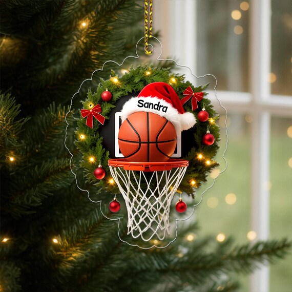 Custom Basketball Wreath Santa Hat Name Holiday Ornament Art Poster