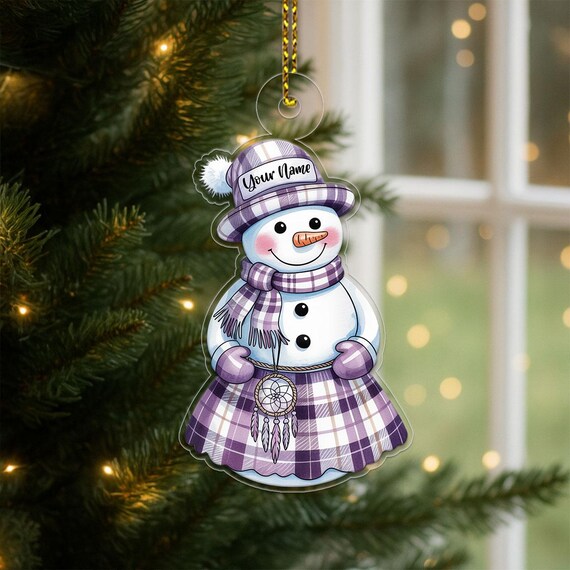 Personalized Plaid Snowman Dreamcatcher Christmas Ornament Art Print