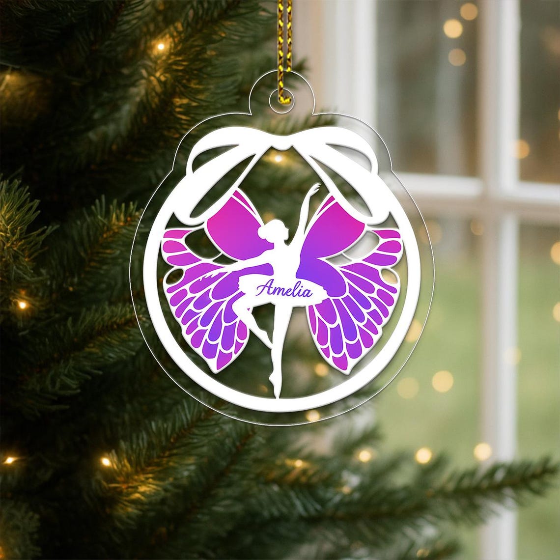 Personalized Ballet Dancer Butterfly Wings Christmas Ornament Wall Art