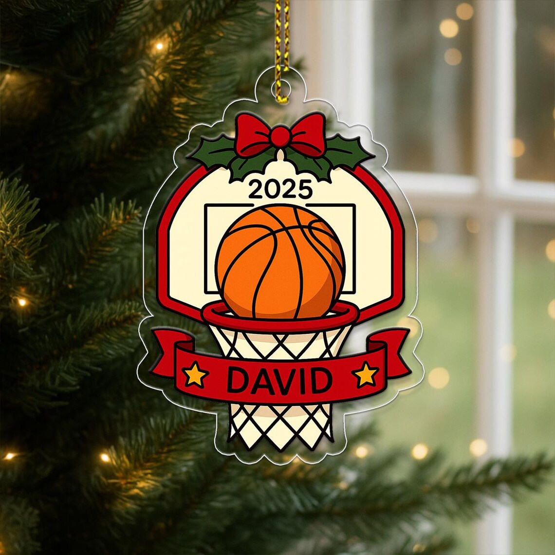 Personalized Basketball Hoop Christmas Tree Ornament Art Poster