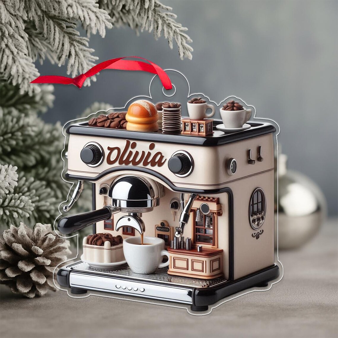 Personalized Espresso Machine Christmas Ornament Custom Name Coffee Gift Poster