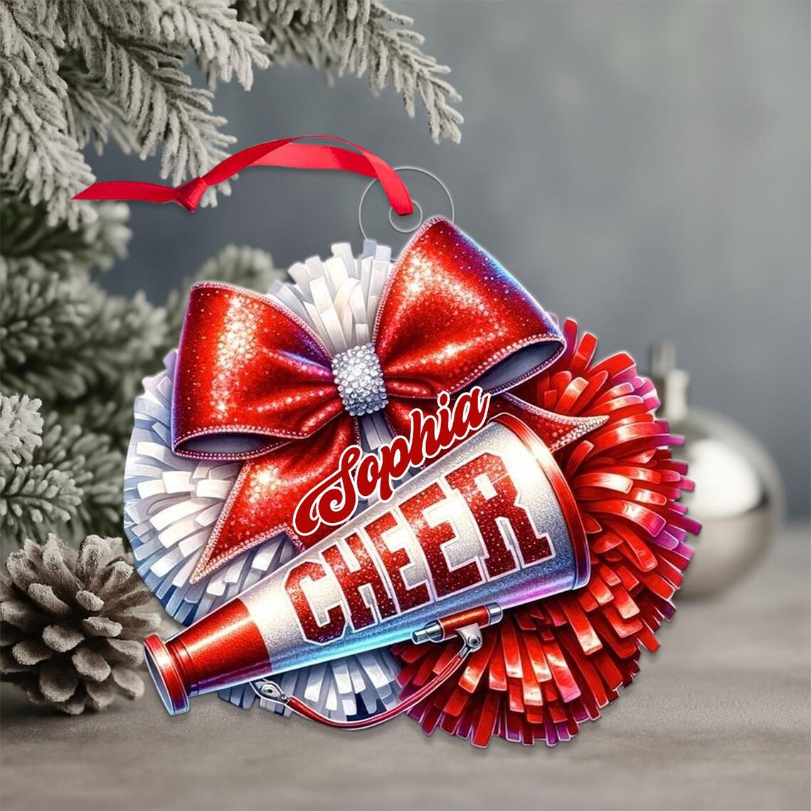Custom Name Cheerleader Merry Xmas Acrylic Ornament Gift Wall Art