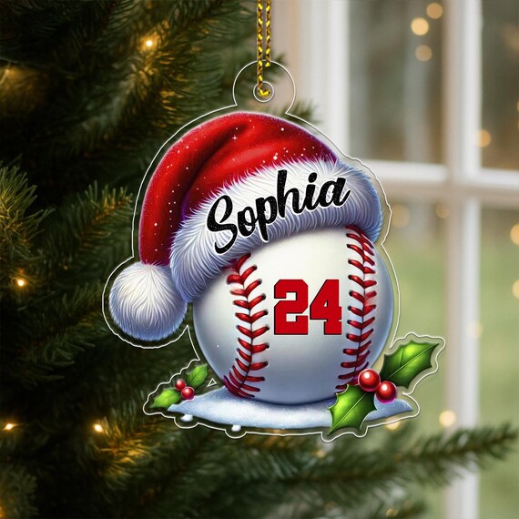 Personalized Baseball Christmas Ornament Custom Name Number Wall Art