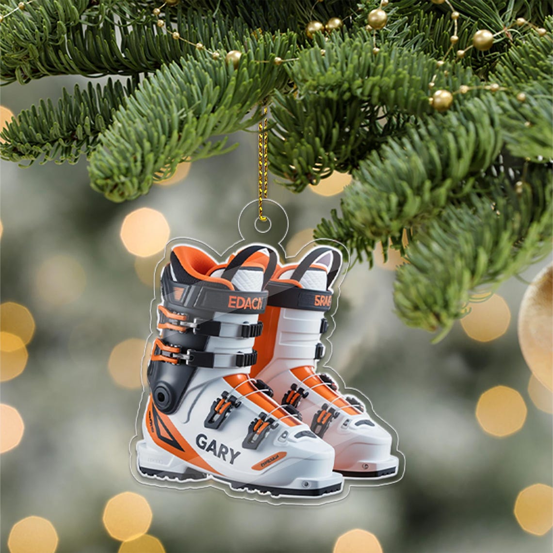 Personalized Ski Boots Christmas Tree Ornament Acrylic Print Gift