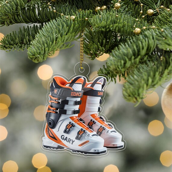 Personalized Ski Boots Christmas Tree Ornament Acrylic Print Gift