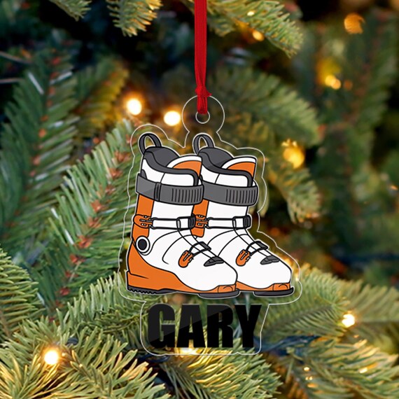 Custom Name Ski Boots Christmas Tree Ornament Cartoon Acrylic Print Gift