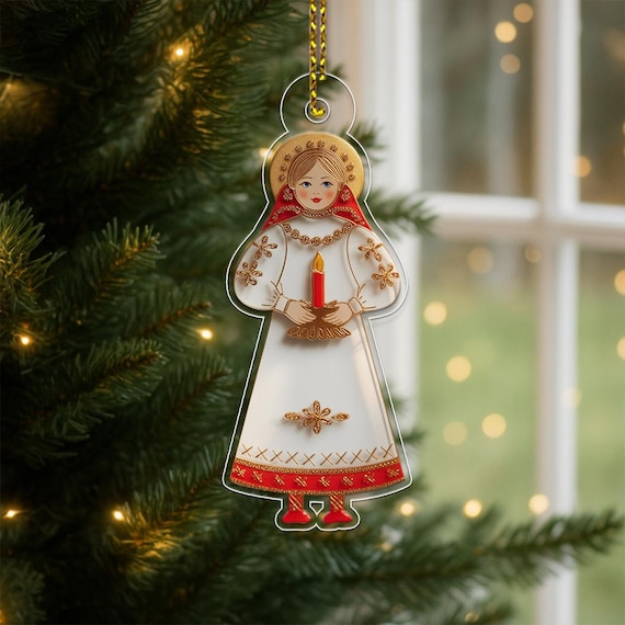 Saint Lucia Christmas Acrylic Ornament Folk Art Candle Crown Wall Art