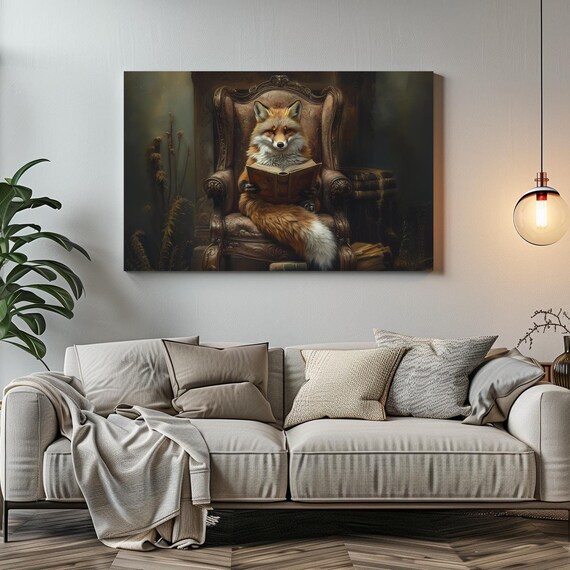 Clever Fox Reading Book Victorian Armchair Elegant Animal Poster