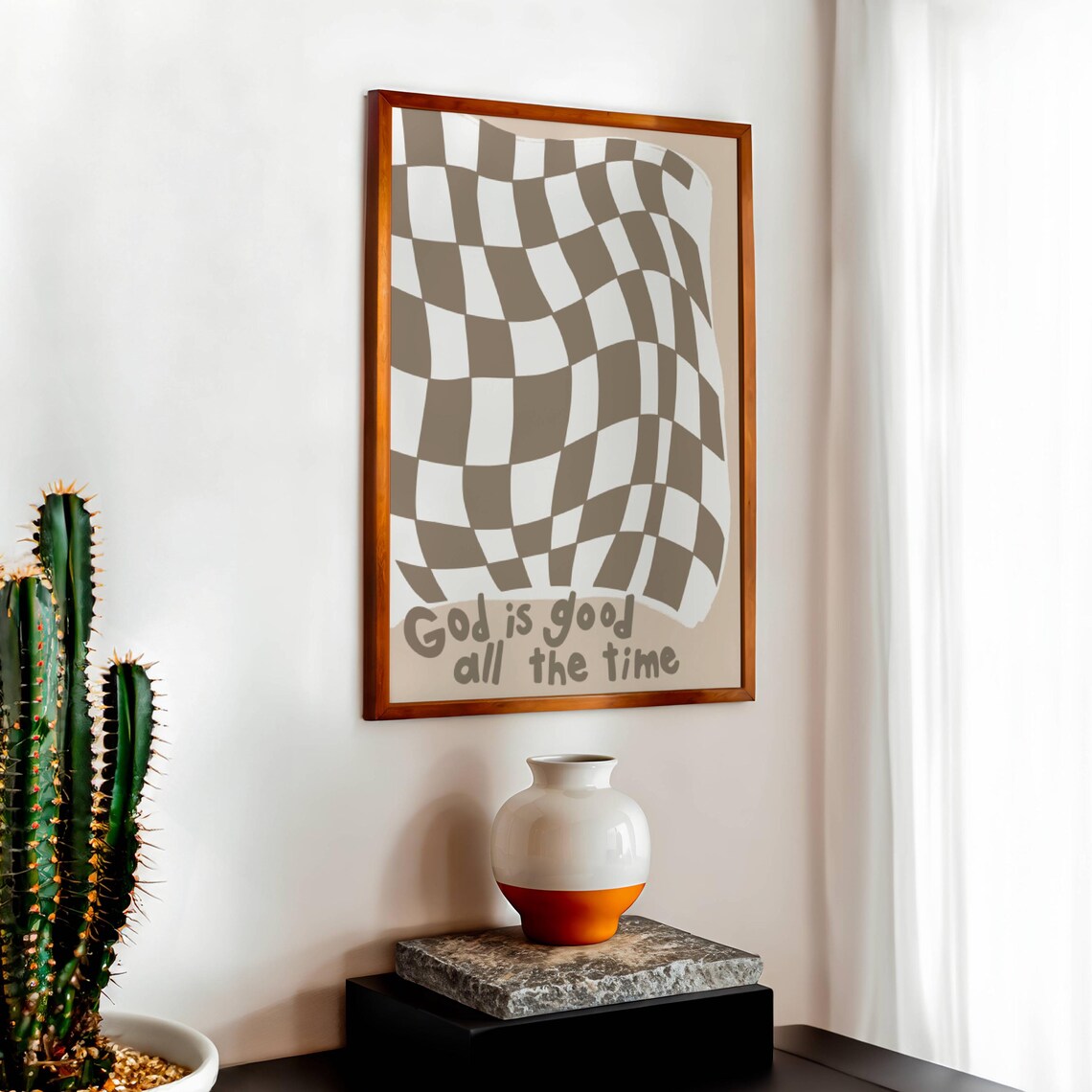 God Is Good All the Time Wavy Checkerboard Neutral Faith Poster - Image 2